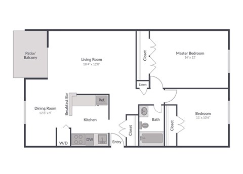 2 Bed 1 Bath Floorplan at The Brook at Columbia, Columbia