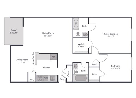 2 Bedroom 2 Bath Floor Plan at The Brook at Columbia, Columbia, MD