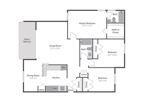 3 bedroom 2 bath Floor Plan at The Brook at Columbia, Columbia, MD 21044