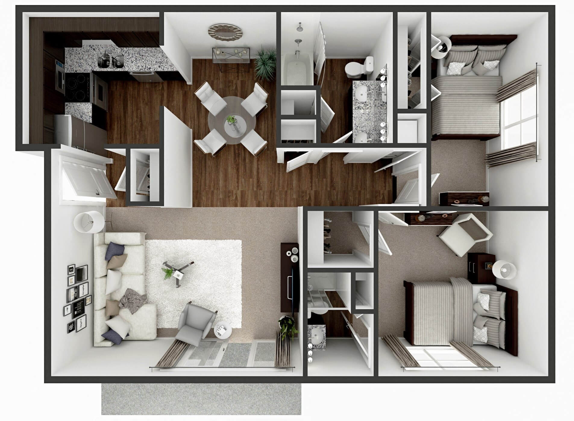 two bed 2 bath apt floor plan