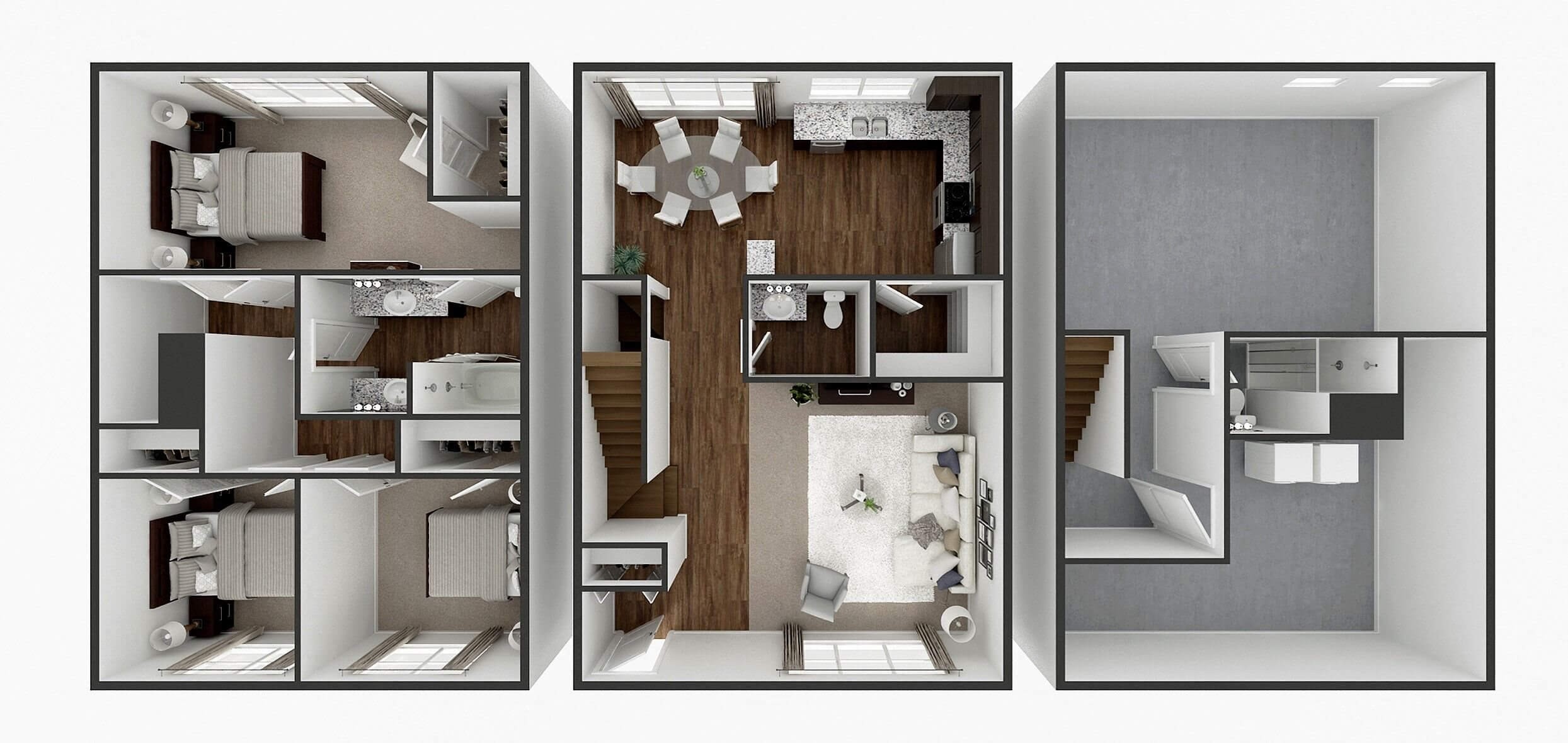 three bedroom townhome floor plan
