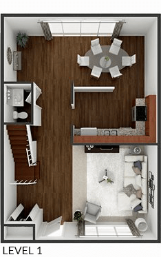 main floor of 3 bedroom townhome floor plan