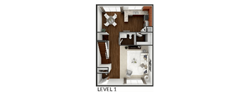 level one of 3 bed townhome floor plan