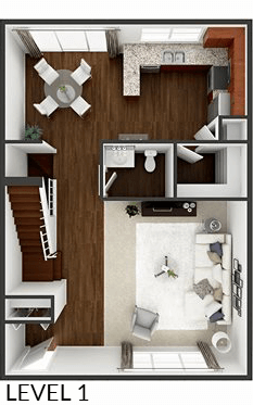 level one of 3 bed townhome floor plan