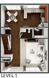 level one of 3 bed townhome floor plan