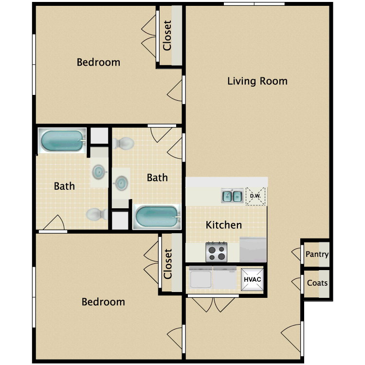2 Bed 2 Bath