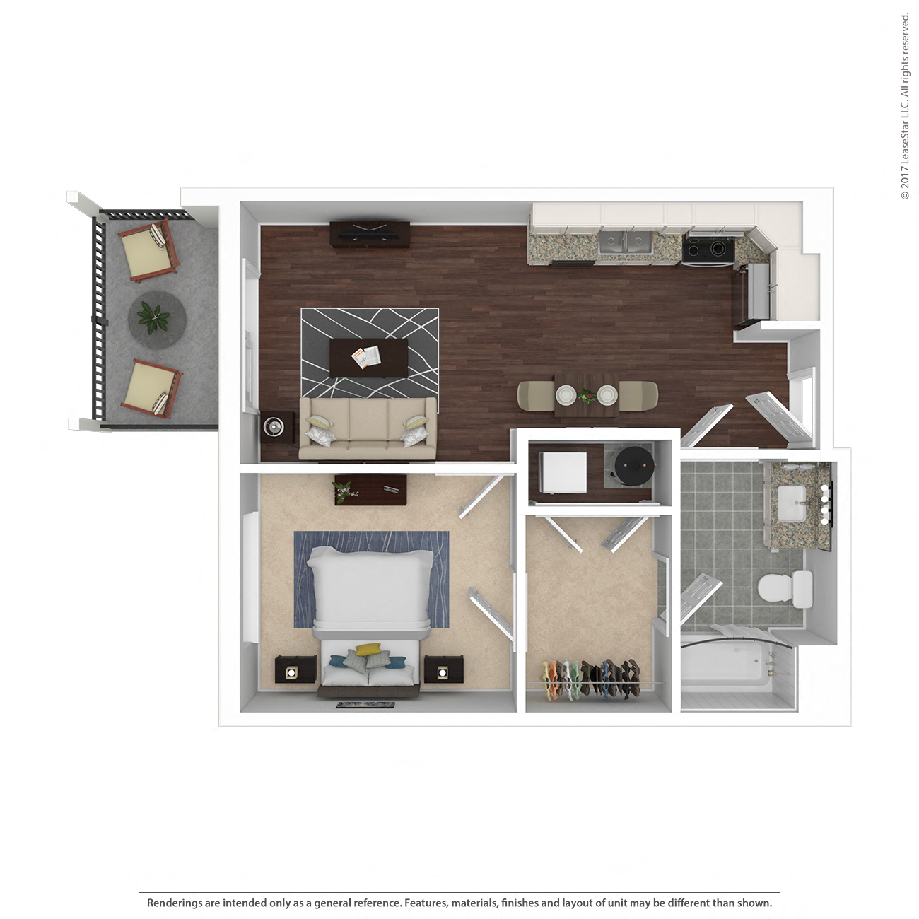 Old Main A1 floor plan of East 51’s new one bedroom apartments in Henrico, VA