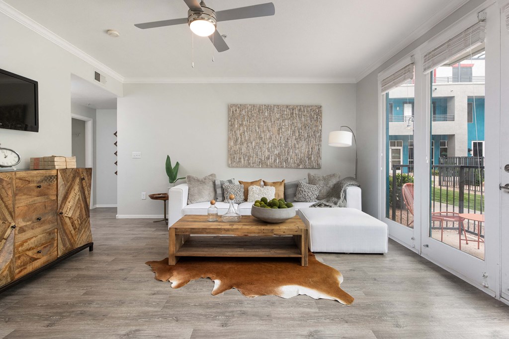 a living room with a couch and a coffee table
