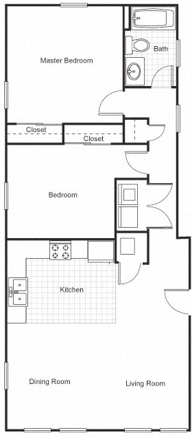 2 Bedroom 1.5 Bath 2D Floorplan-Faubourg Lafitte, New Orleans
