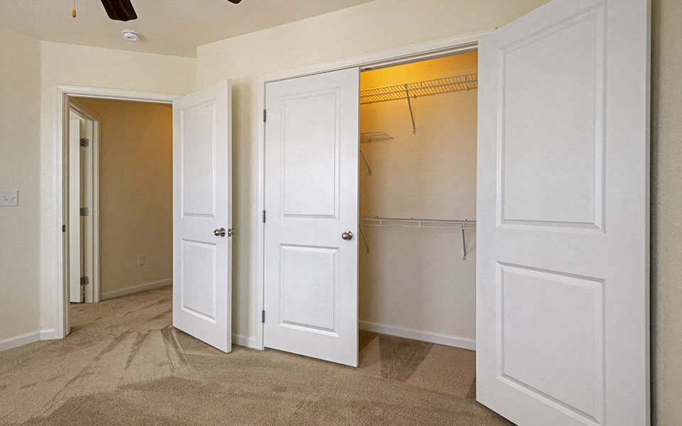 the closets in the master bedroom are closets with doors