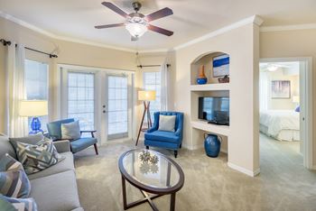Versant Place Apartments ceiling fans with light kits in living room and bedrooms