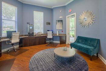 Versant Place Apartments business center with coffee bar and Wi-Fi access