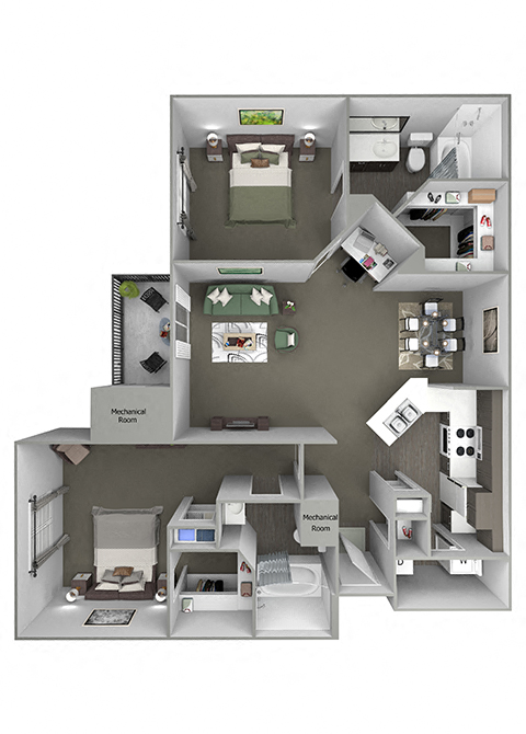 Grand Centennial Floor Plan B4 The Commanche- 2 bedrooms 2 baths - 3D