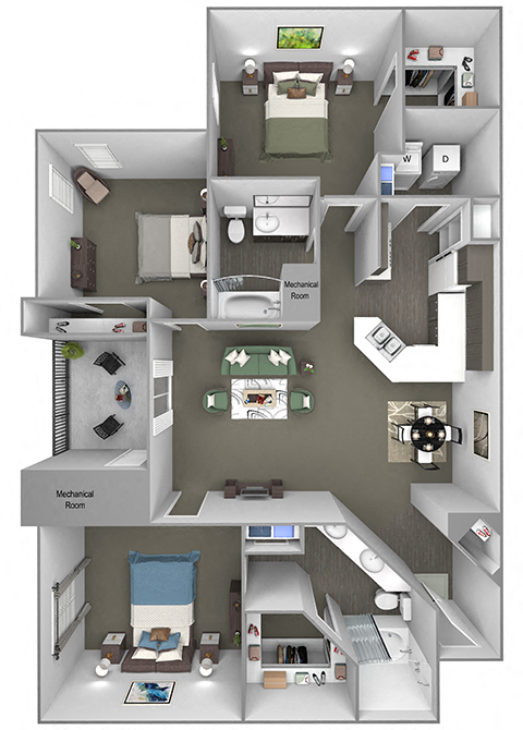 Grand Centennial Floor Plan C1 The Manitou - 3 bedrooms 2 baths - 3D