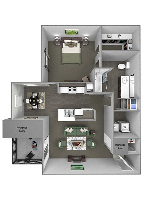 Grand Centennial Floor Plan A2 The Sundance - 1 bedroom 1 bath - 3D
