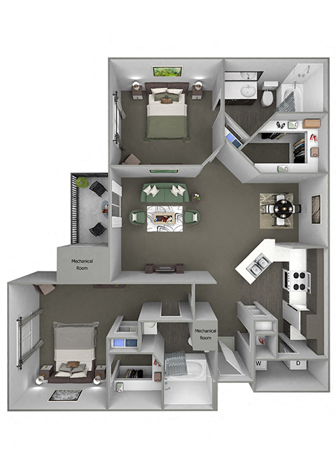 Grand Centennial Floor Plan B3 The Wakonda - 2 bedrooms 2 baths - 3D