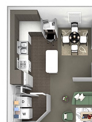 The Estates at River Pointe - B1 - 2 bedroom - 1 bathroom - 3D Floor plan The Estates at River Pointe - B1 - 2 bedroom - 1 bathroom - 3D Floor plan