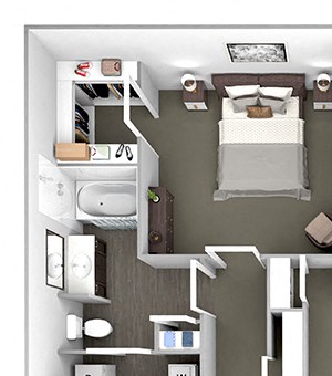Belle Harbour Apartments - A4 - 1 bedroom and 1 bath - 3D Floor Plan Belle Harbour Apartments - A4 - 1 bedroom and 1 bath - 3D Floor Plan
