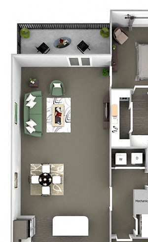 Belle Harbour Apartments - B3 - 2 bedrooms and 2 bath - 3D Floor Plan Belle Harbour Apartments - B3 - 2 bedrooms and 2 bath - 3D Floor Plan