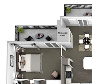 Belle Harbour Apartments - C2 - 2 bedrooms and 2 bath - 3D Floor Plan Belle Harbour Apartments - C2 - 2 bedrooms and 2 bath - 3D Floor Plan