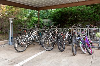DeLayne at Twin Creeks bicycle repair station and parking