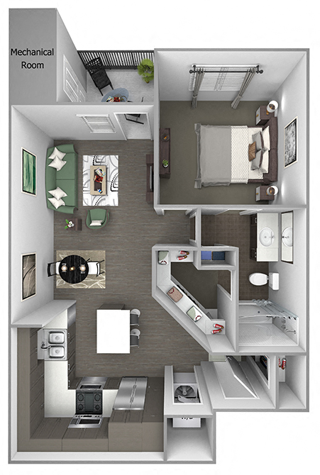 Quinn Crossing - Cedar Roughs - 1 bedroom - 1 bath - 3D floor plan
