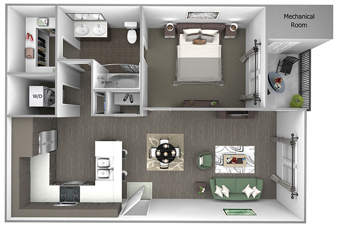 Quinn Crossing - Cataract Creek (A3) - 1 Bedroom - 1 bath - 3D floor plan