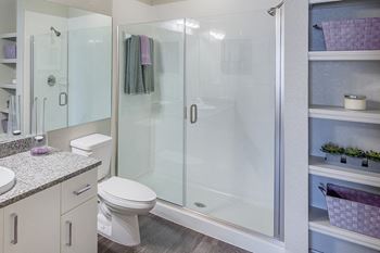 Walk-in showers with glass enclosures