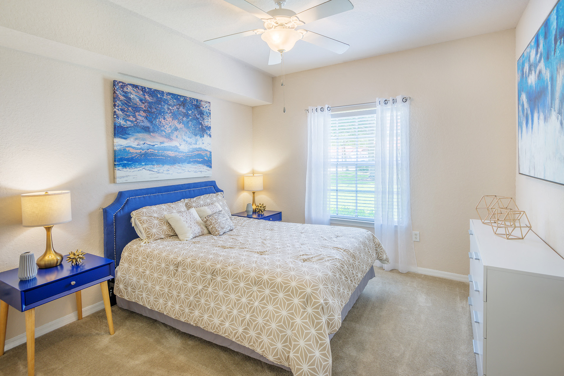 Asprey apartment interior bedroom with ceiling fans
