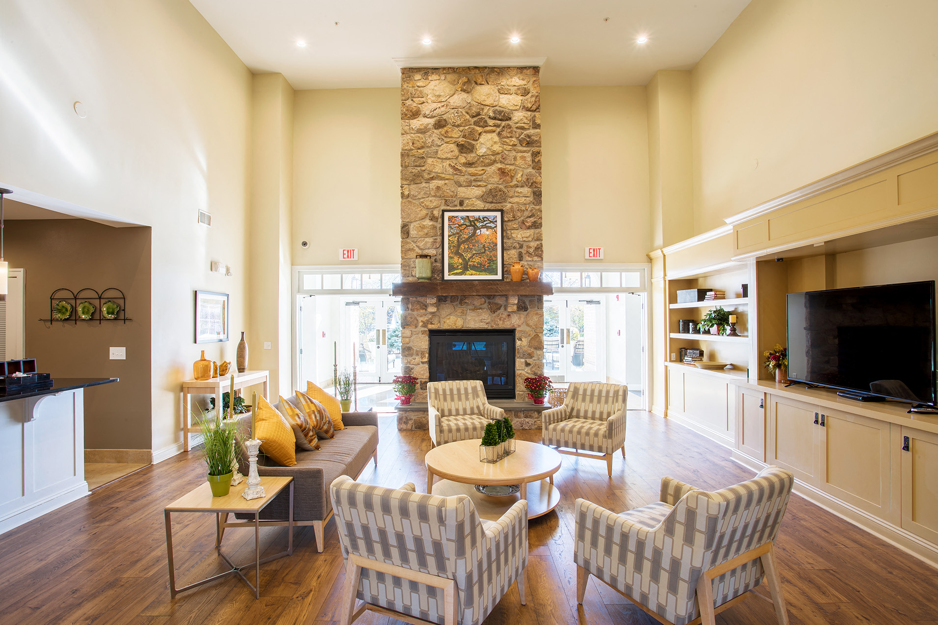 Avenel at Montgomery Square - Resident clubhouse with fireplace