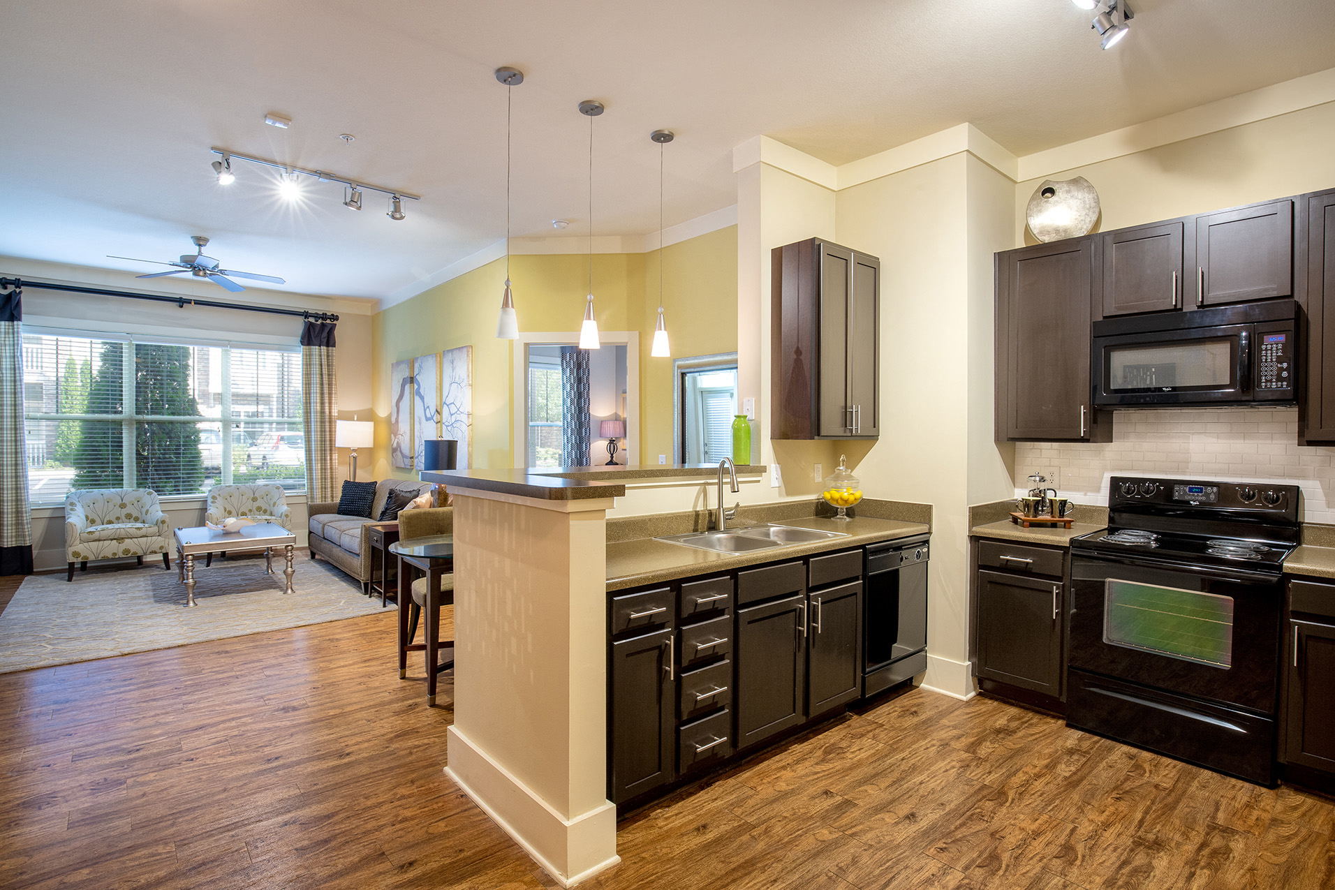 Parc at Grandview Apartments unit interior of living room and kitchen