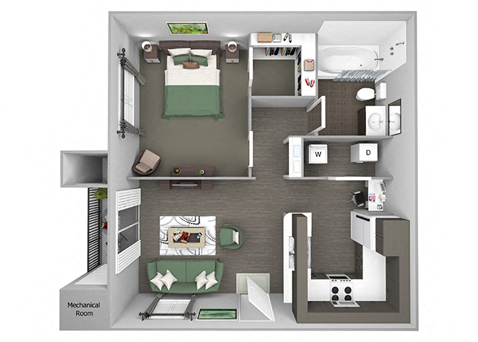 Hills of Valencia Apartments - A1 - 1 bedroom 1 bath - 3D