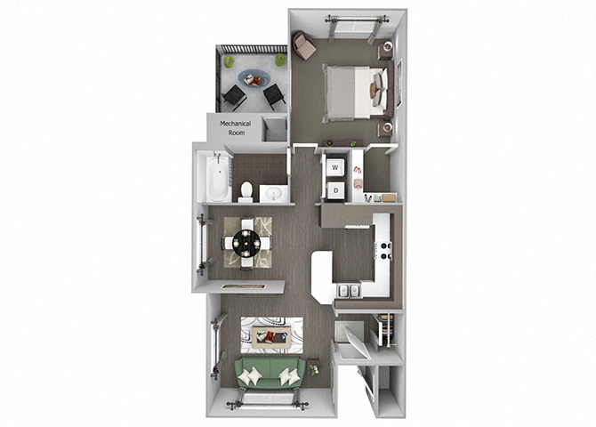 Hills of Valencia Apartments - A3 - 1 bedroom and 1 bath - 3D