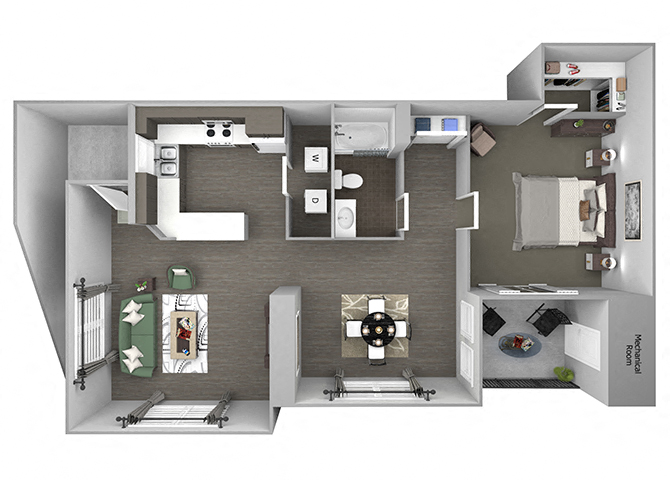 Hills of Valencia Apartments - A4 - 1 bedroom and 1 bath - 3D