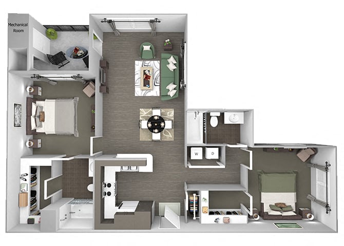 Hills of Valencia Apartments - B2 - 2 bedrooms and 2 bath - 3D