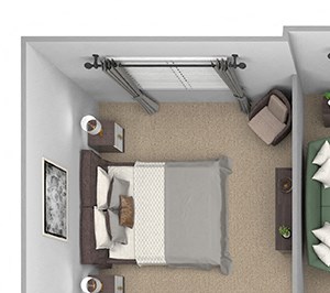 A1 3D floor plan 1-bedroom First and Main Apartments - 3D Floor Plans A1 3D floor plan 1-bedroom First and Main Apartments - 3D Floor Plans