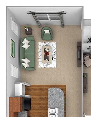 A2 3D floor plan 1-bedroom First and Main Apartments - 3D Floor Plans A2 3D floor plan 1-bedroom First and Main Apartments - 3D Floor Plans