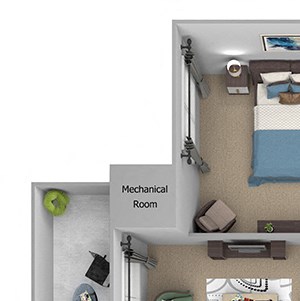 First and Main - B2 (Impulse) - 2-bed and 2-bath - 3D Floor Plan First and Main - B2 (Impulse) - 2-bed and 2-bath - 3D Floor Plan