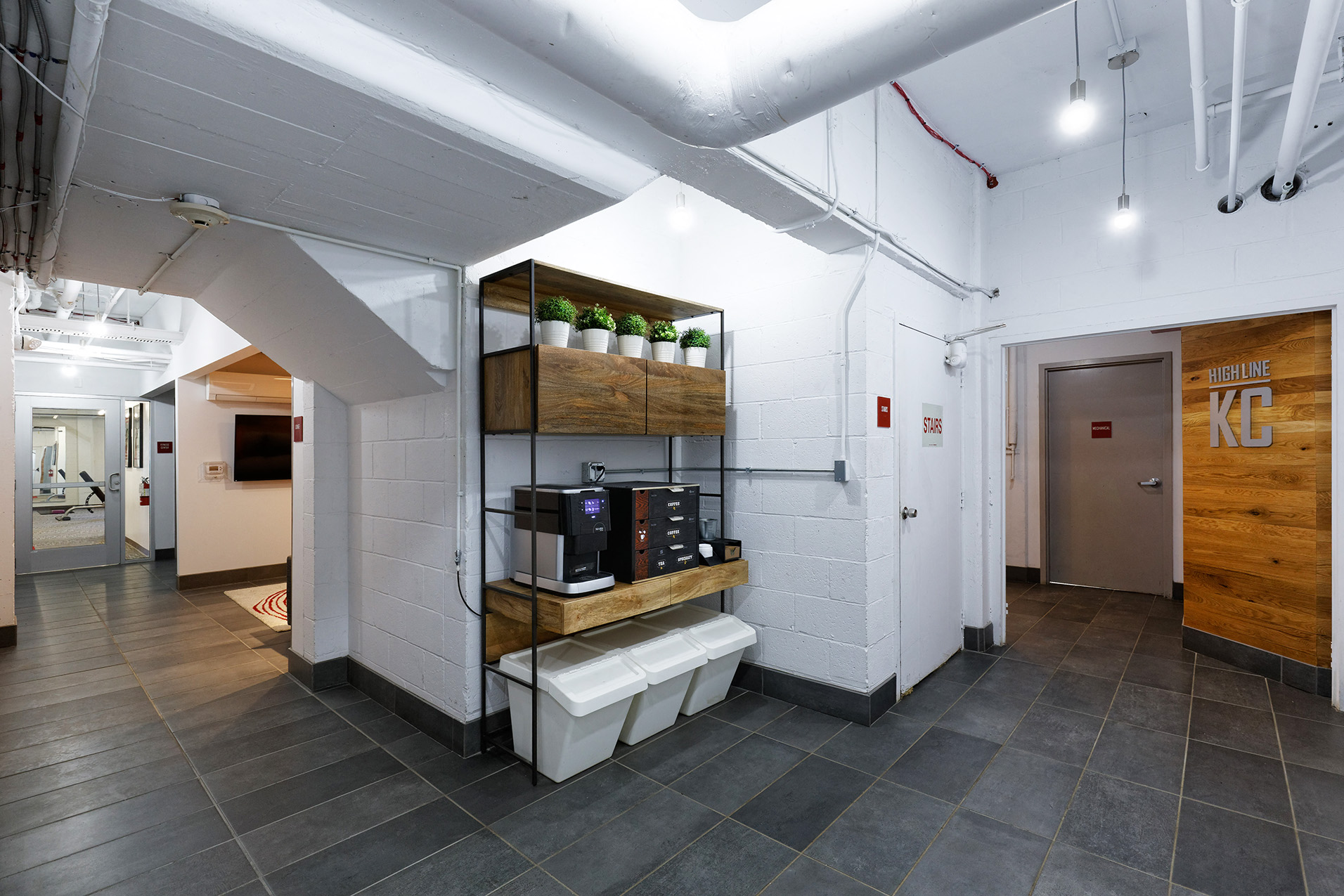Complimentary coffee bar for The KC High Line Apartments in Kansas City, MO