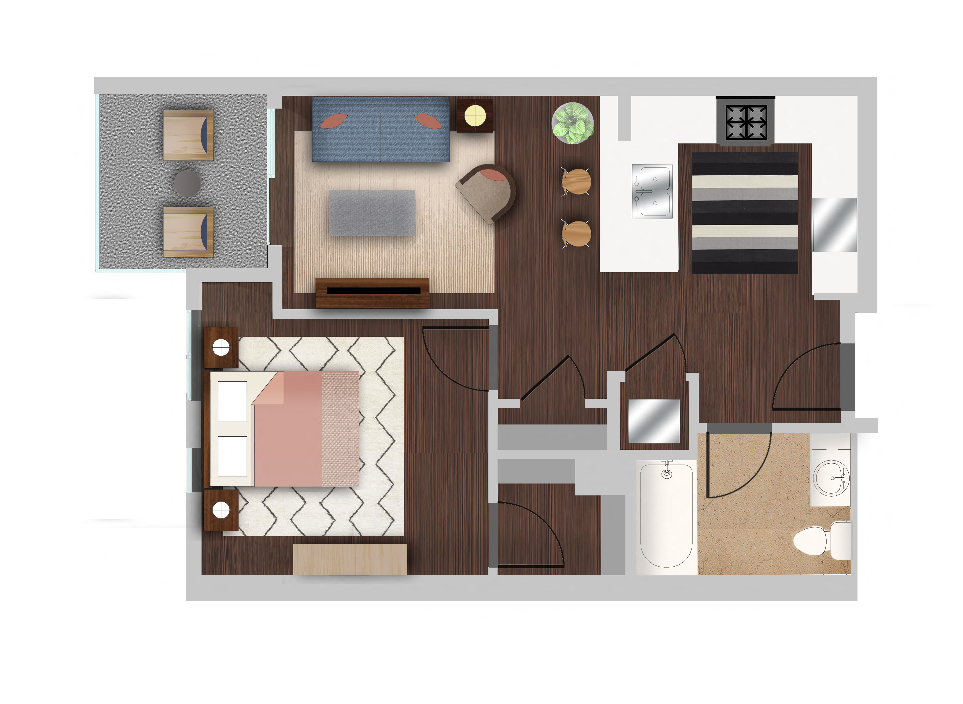 A1 Floor Plan at Berkshire K2LA, Los Angeles, CA, 90005