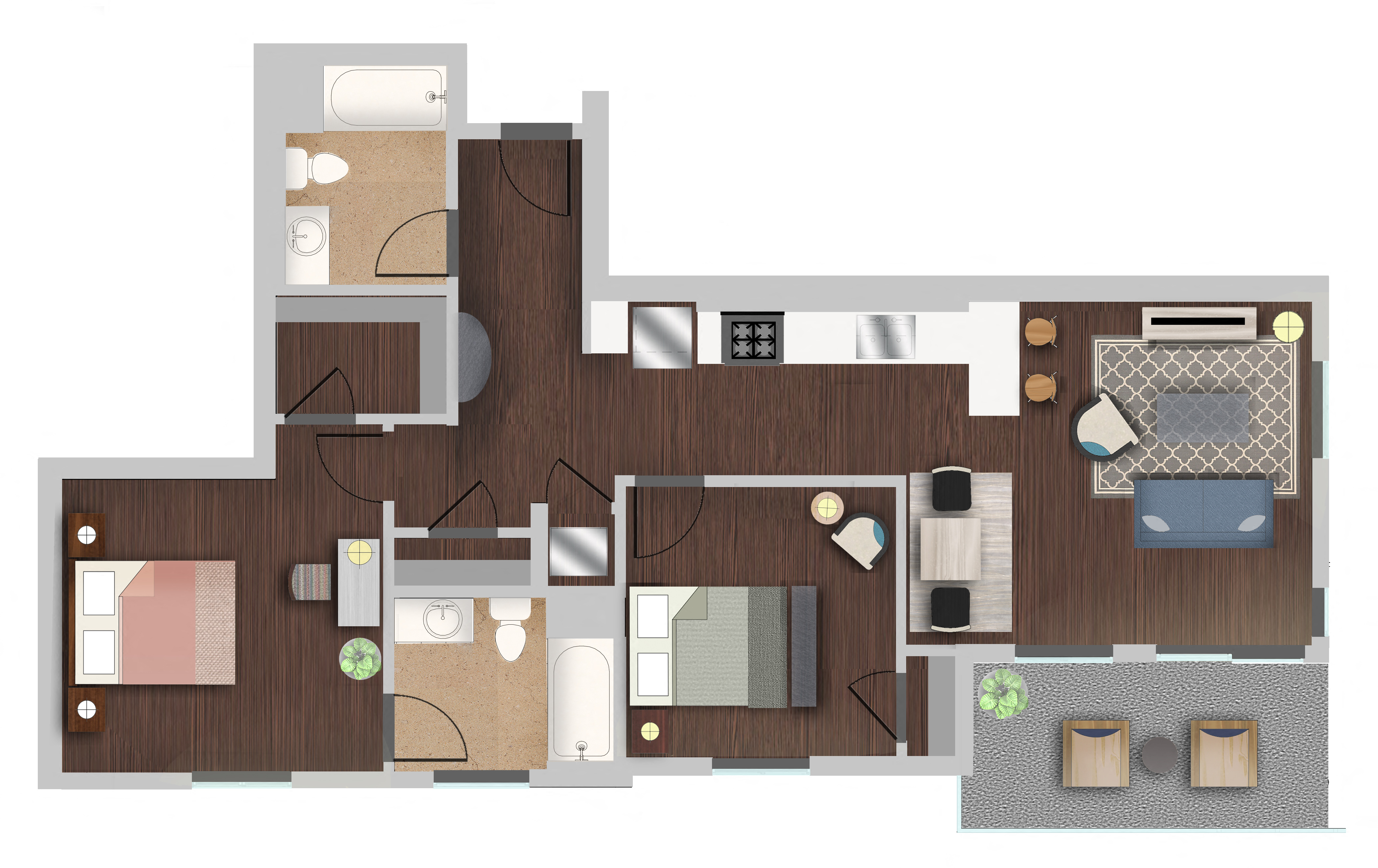 D1 Floor Plan at Berkshire K2LA, Los Angeles, 90005