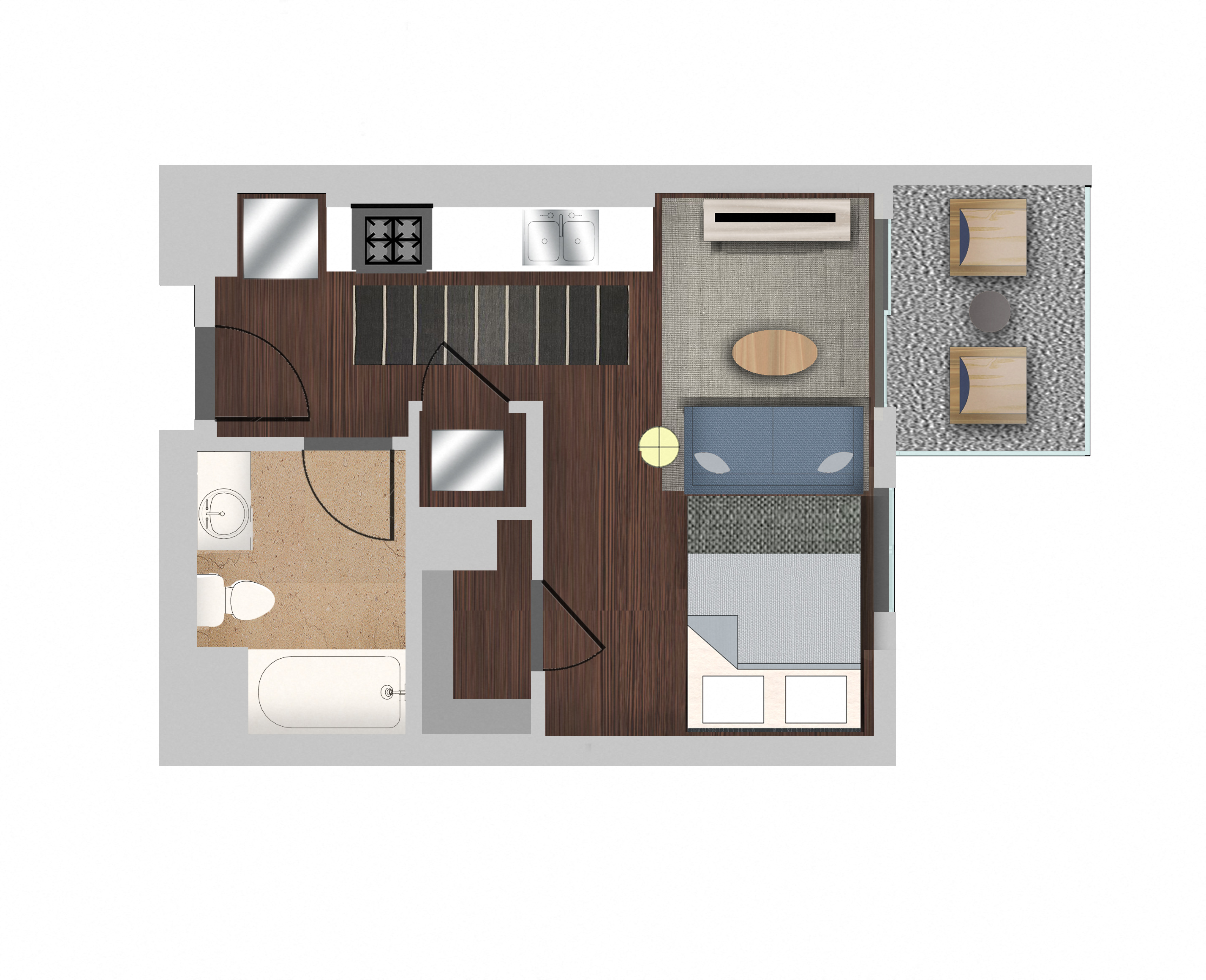 Efficiency 3 Floor Plan at Berkshire K2LA, Los Angeles