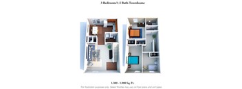 3 bedroom 1.5. bath floor plan A at Walnut Creek Townhomes, Cincinnati