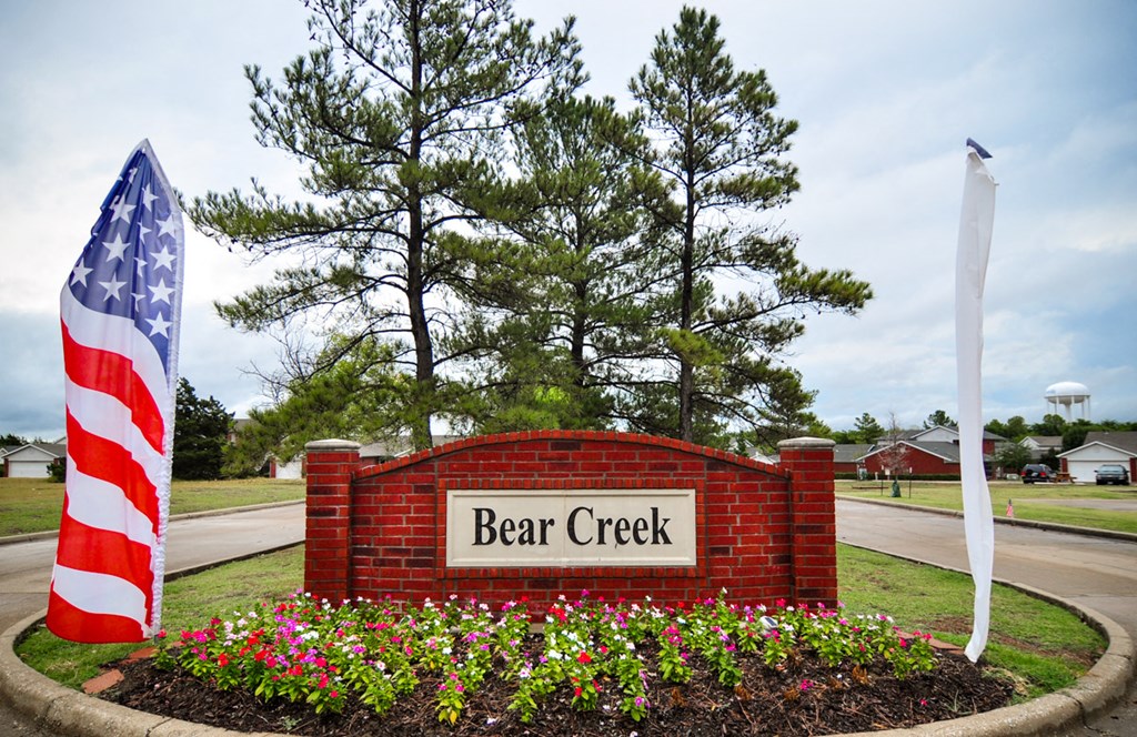 with an flag and sign