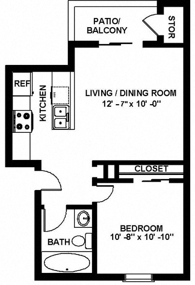 A2 1x1 Floor Plan, at Copper Ridge Apartments, WA 98055