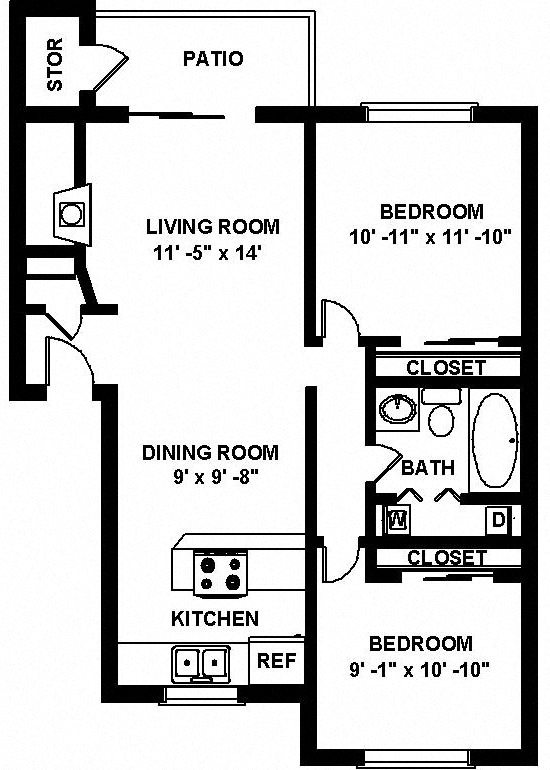 B2 2 bedroom 2 bathroom Floor plan at Copper Ridge Apartments, Renton, Washington