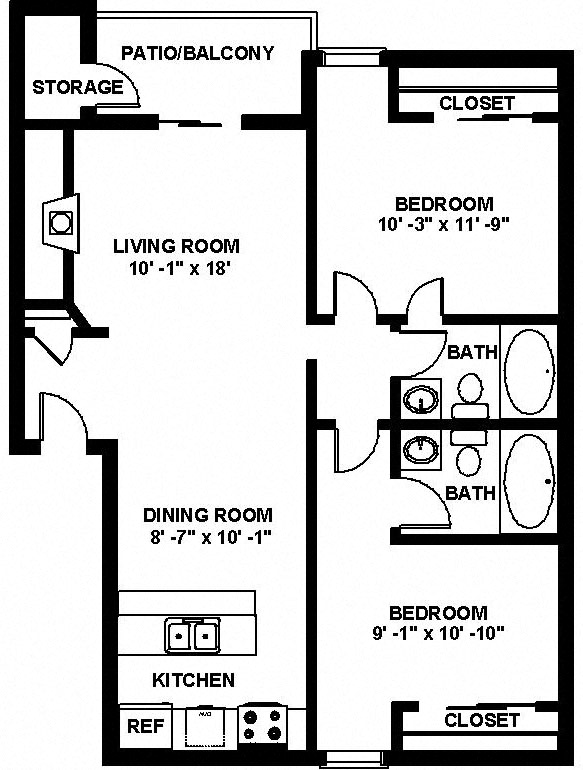 B3 2 bedroom 2 bathroom Floor plan at Copper Ridge Apartments, WA, 98055