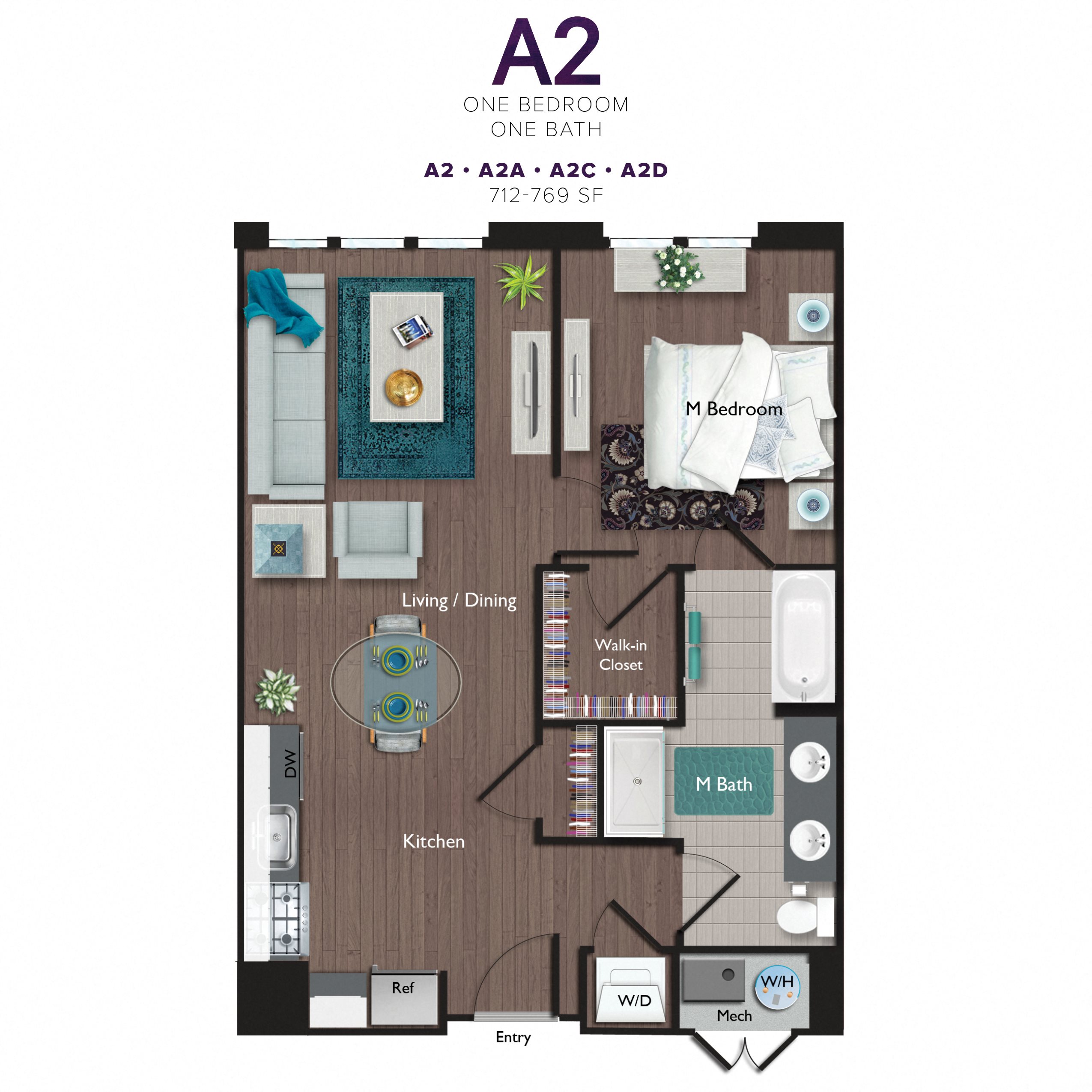 One Bedroom/One Bathroom (A02) Floor Plan 4