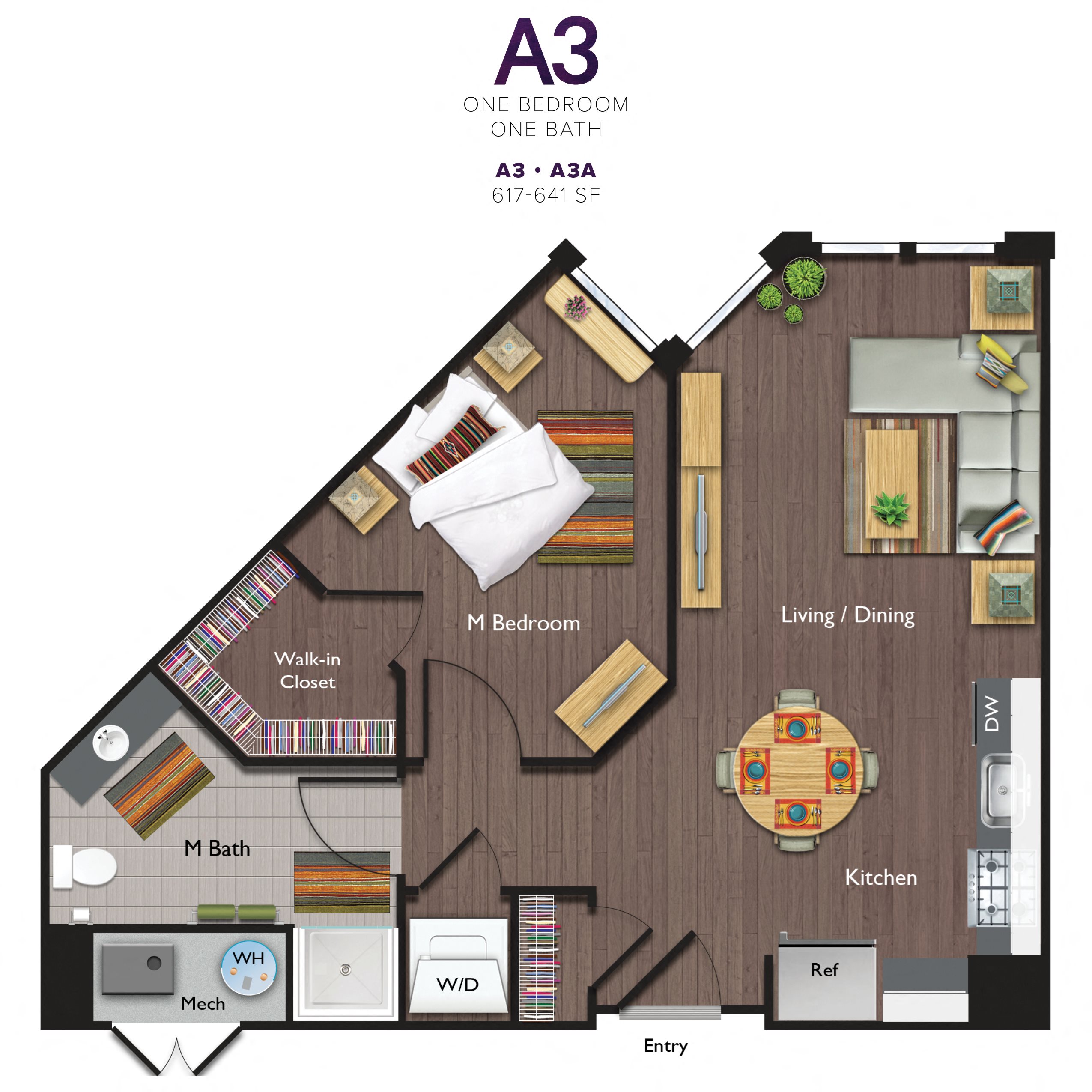 One Bedroom/One Bathroom (A03) Floor Plan 18
