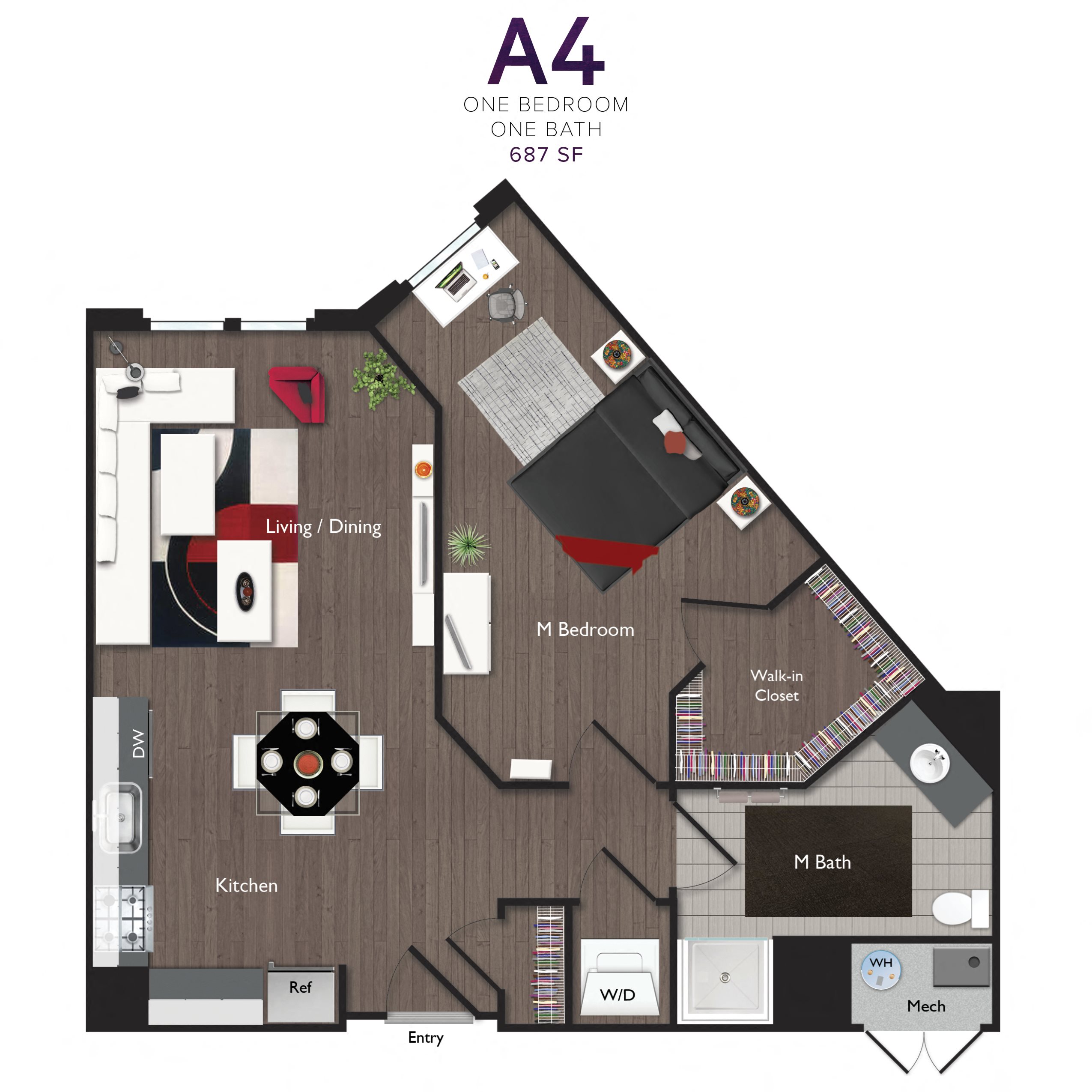 One Bedroom/One Bathroom (A04) Floor Plan 15